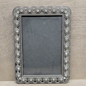 Vintage Style Picture Frame Ornate Metal with Faux Gems 4x6 Photo Fleur De Lis